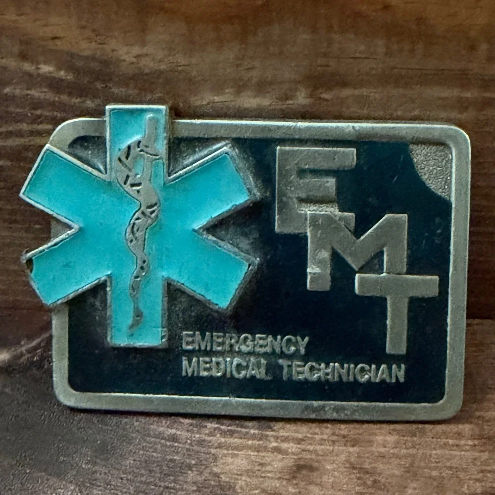 Vintage EMT Emergency Medical Technician Star of Life Teal Enamel Belt Buckle